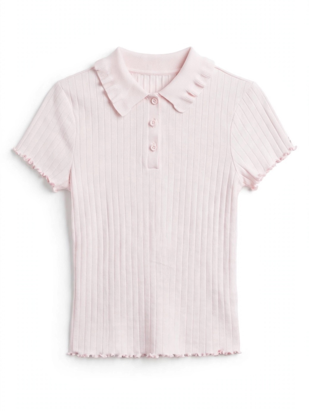 Miss Selfridge Lettuce Hem Polo Top Pale Pink Ribbed Cropped Size 4 - NWT